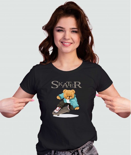 Дамска тениска с щампа Мечета Skater bear